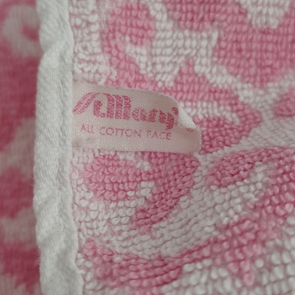 Vintage 80s St Marys Pink And White Floral Cotton Towels Set Of 2 - Picture 6 of 8